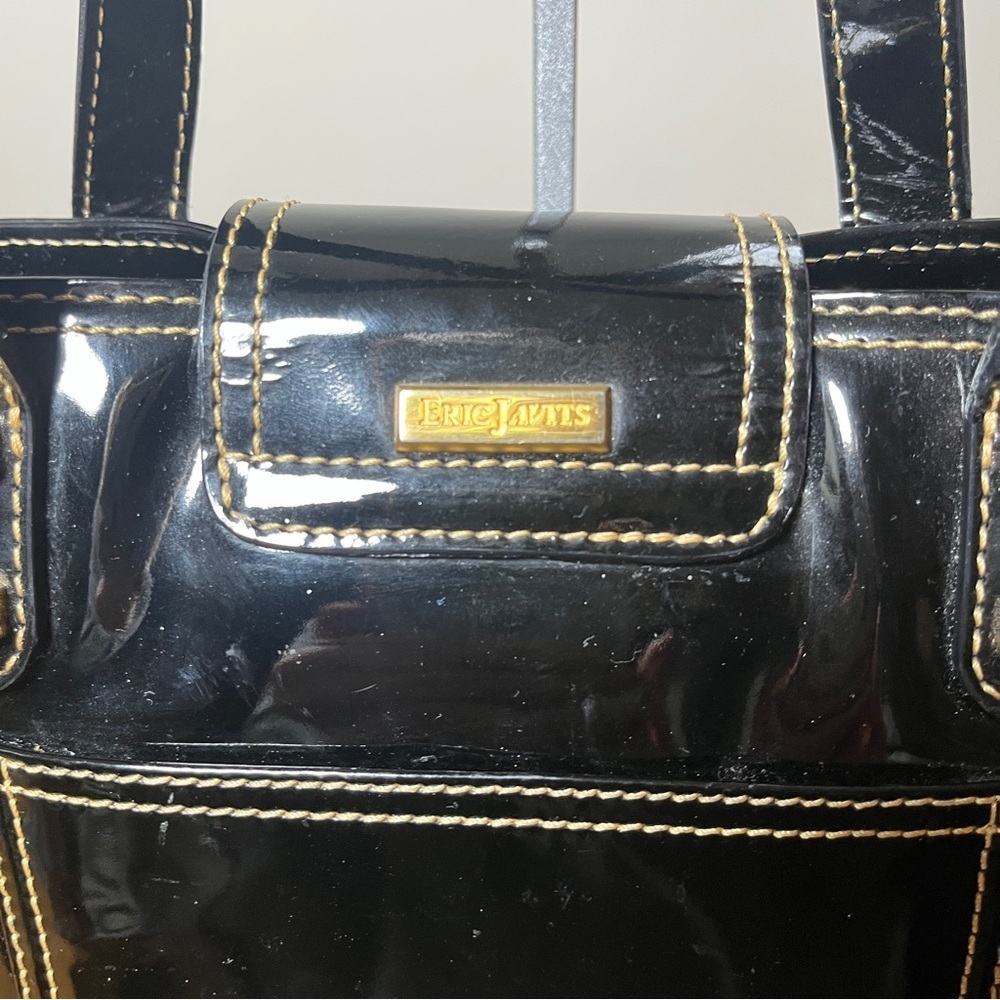 Eric Javits Squishee Black Patent Tote with Gold Hardware - Picture 2 of 9